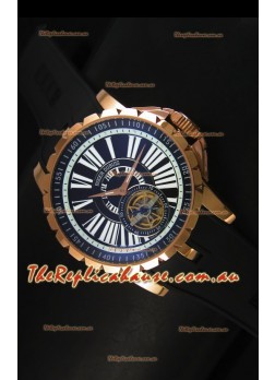 Roger Dubuis Excalibur Tourbillon Watch - Rose Gold Plating Black Dial
