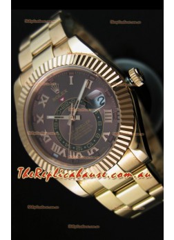 Rolex Sky-Dweller 18K Yellow Gold Watch in Brown Dial Roman Numerals
