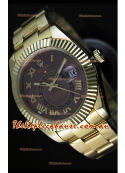 Rolex Sky-Dweller 18K Yellow Gold Watch in Brown Dial Roman Numerals