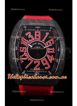 Franck Muller Vanguard Carbon Casing Red Indexes Swiss Timepiece