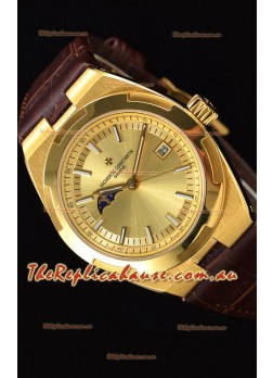 Vacheron Constantin Overseas MoonPhase Yellow Gold Swiss Timepiece in Brown Strap