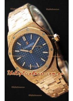 Audemars Piguet Royal Oak Frosted Rose Gold QUARTZ Watch Navy Blue 33MM - 1:1 Mirror Replica 