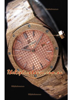 Audemars Piguet Royal Oak Frosted Rose Gold QUARTZ Watch Champange Dial 33MM - 1:1 Mirror Replica 