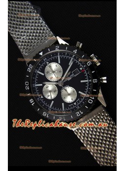 Breitling Chronoliner Steel-Black Mesh Strap in Black Dial Swiss Replica Watch 