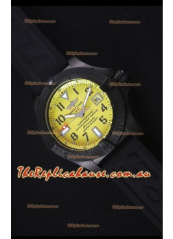 Breitling Avenger Blacksteel DLC Coated Swiss Replica Watch in Yellow Dial