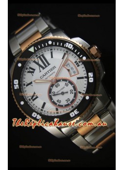 Calibre De Cartier Watch 42MM Black Dial Two Tone Case White Dial - 1:1 Mirror Replica Watch