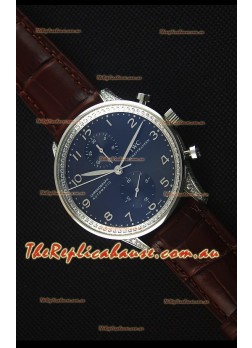 IWC Portuguese Chronograph Black Dial Brown Strap with Diamonds 1:1 Mirror Replica Watch