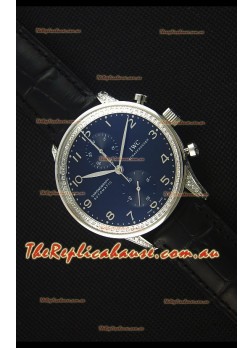 IWC Portuguese Chronograph Black Dial/Strap with Diamonds 1:1 Mirror Replica Watch
