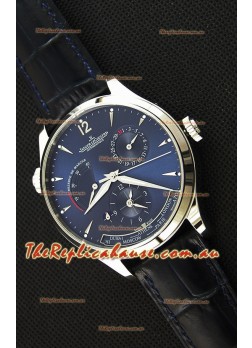 Jaeger LeCoultre Master Geographic Power Reserve Steel Case Steel Blue Dial Swiss Replica Watch 