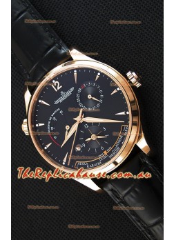 Jaeger LeCoultre Master Geographic Power Reserve Pink Gold Black Dial Swiss Replica Watch 