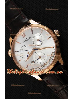 Jaeger LeCoultre Master Geographic Power Reserve Pink Gold Steel White Dial Swiss Replica Watch 