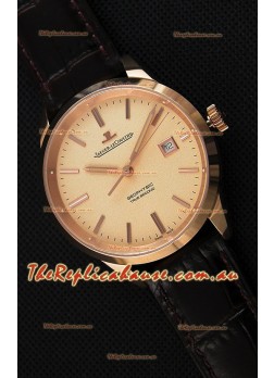 Jaeger LeCoultre Geophysic True Second Pink Gold Swiss Replica Watch Gold Dial 