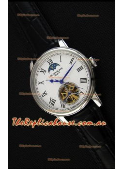 Patek Philippe Japanese MoonPhase Tourbillon Replica Watch White Dial