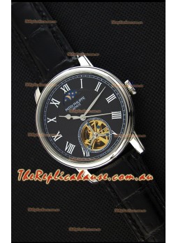 Patek Philippe Japanese MoonPhase Tourbillon Replica Watch Black Dial