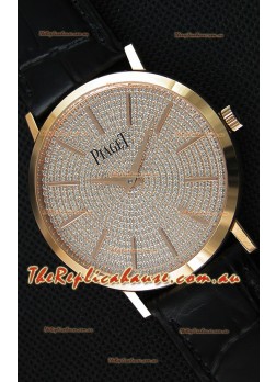Piaget Altiplano G0A36128 Paved Diam Dial Swiss Quartz Replica Watch in Pink Gold Case