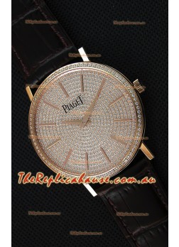Piaget Altiplano G0A36128 Paved Diam Dial Swiss Quartz Replica Watch in Pink Gold Case