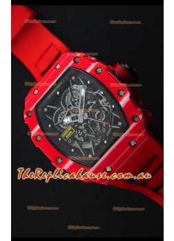 Richard Mille RM35-02 One Piece Red Forged Carbon Case Watch in Red Strap