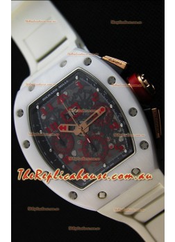 Richard Mille RM011-FM Felipe Massa White Ceramic Case Watch in White Strap