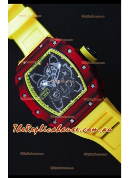 Richard Mille RM35-01 One Piece Red Forged Carbon Case Watch in Yellow Strap
