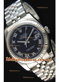 Rolex Datejust 36MM Cal.3135 Movement Swiss Replica Black Dial Jubilee Strap - Ultimate 904L Steel Watch 