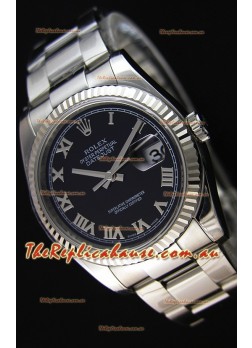 Rolex Datejust 36MM Cal.3135 Movement Swiss Replica Black Dial Oyster Strap - Ultimate 904L Steel Watch 