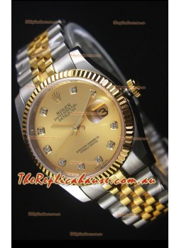 Rolex Datejust Replica Watch Gold with Diamonds Dial in 36MM with 3135 Swiss Movement 