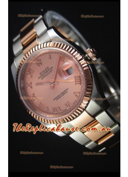 Rolex Datejust Replica Watch Rose Gold with Roman Dial in 36MM with 3135 Swiss Movement 