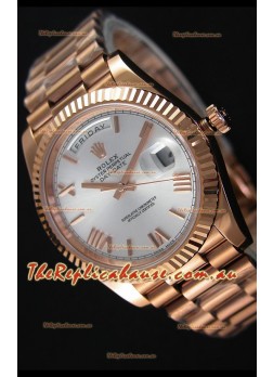Rolex Day-Date 40MM Rose Gold in Silver Dial Roman Numerals Swiss Watch