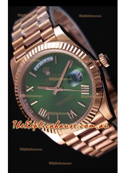 Rolex Day-Date 40MM Rose Gold in Green Dial with Roman Hour Numerals